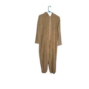 Shein Tan Fleece Hooded Onesie Pajamas With Ears Size S 36 Warm & Cozy Lounge We